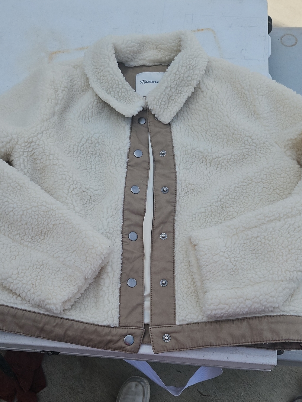 Madewell Cream Sherpa Jacket with Tan Trim Accents